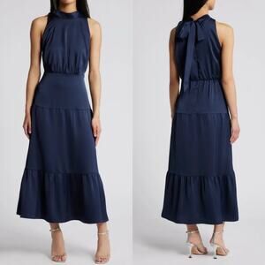 NWT Sam Edelman Parachute High Neck Sleeveless Satin Dress in Navy
